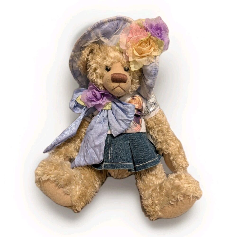 Vintage Helter Collectible Bear 18” w/ Hannah Montana Shirt Jean Skirt Bonnet